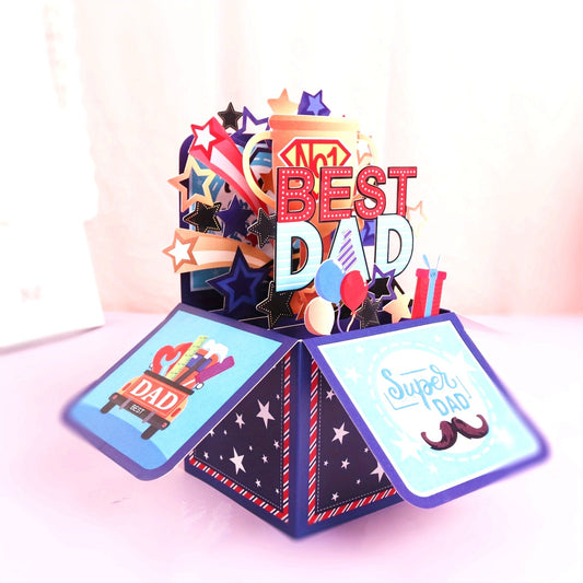 Carte Pop-Up 3D Fête des Pères pour Homme – Carte de Vœux Surprise Anniversaire, Style Festif Super Papa