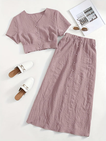 Damset tvådelat lång kjol och kort topp elegant avslappnad chic stil