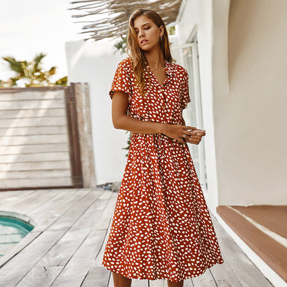 Robe midi femme style décontracté à pois, idéale pour l'été et les sorties