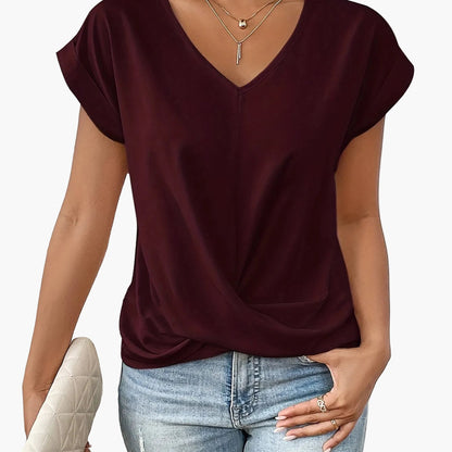 Elegant Women's Blouse Casual Style V-Neck Short Sleeves for Office and Outings