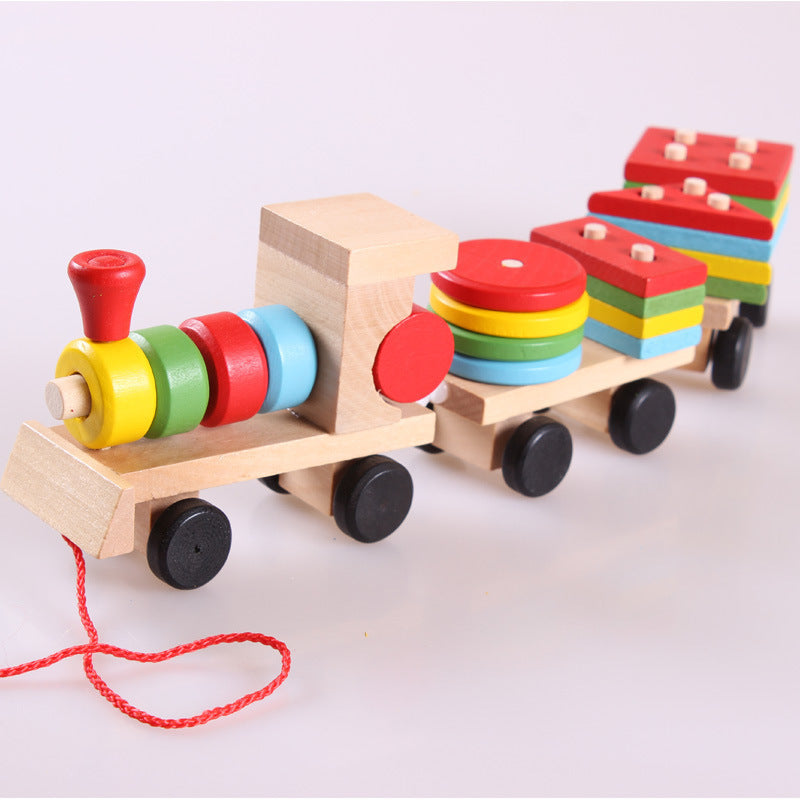 Train jouet éducatif en bois pour enfants - Jeu de formes empilables - Dès 1 an
