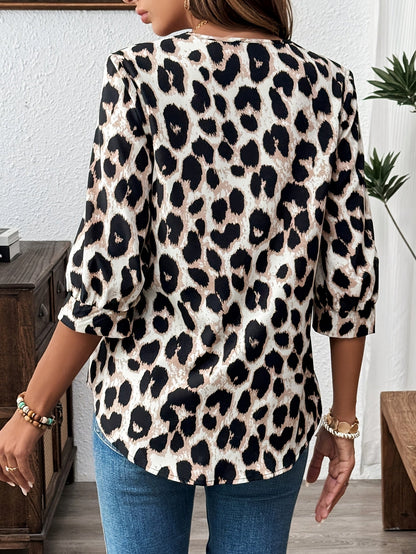 Women's elegant style leopard print blouse for office or casual outing