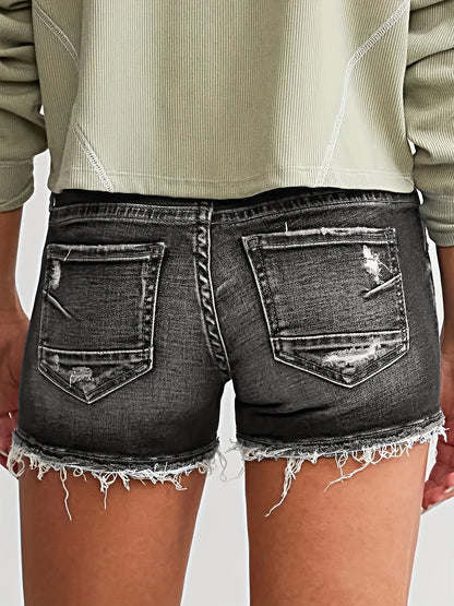 Short vaquero casual mujer talle alto estilo deshilachado para verano