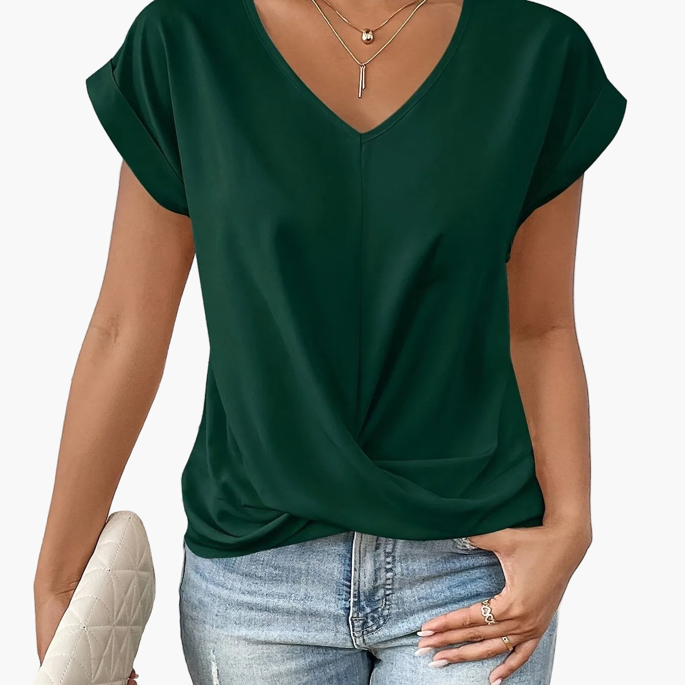 Elegant Women's Blouse Casual Style V-Neck Short Sleeves for Office and Outings
