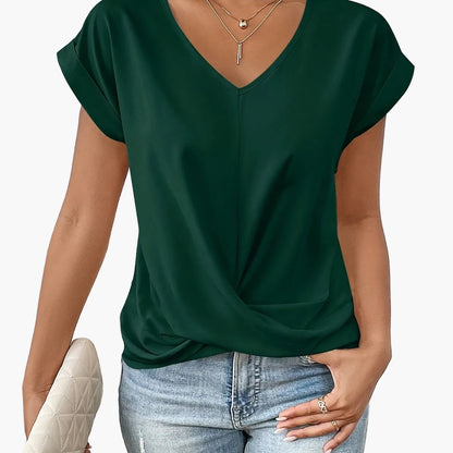 Elegant Women's Blouse Casual Style V-Neck Short Sleeves for Office and Outings