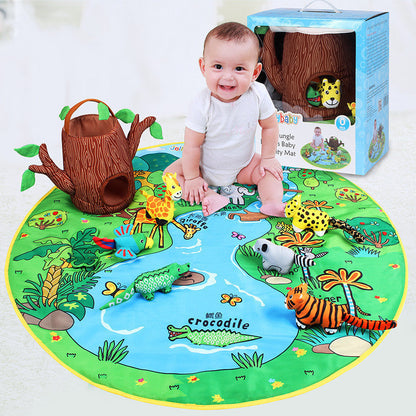 Tapis d'Éveil Jungle pour Bébé – Tapis de Jeu Éducatif avec Animaux en Peluche – Mixte