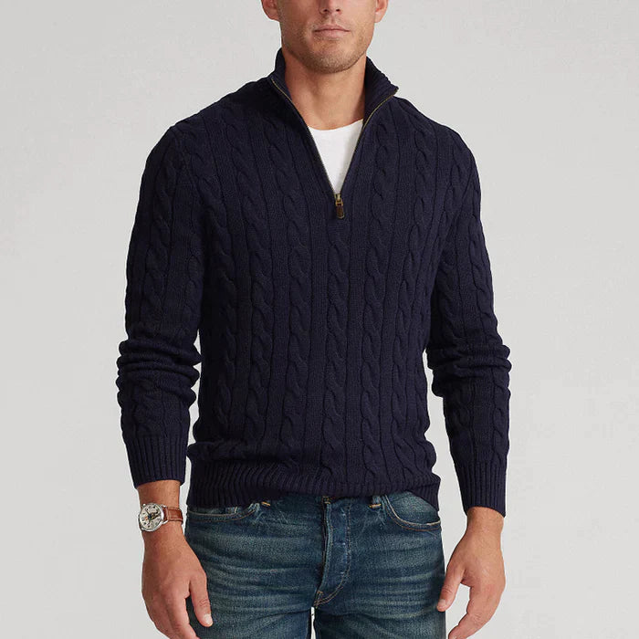 Pull à col zippé style torsadé pour homme – Élégance classique et confort pour toutes les saisons
