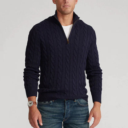 Pull à col zippé style torsadé pour homme – Élégance classique et confort pour toutes les saisons