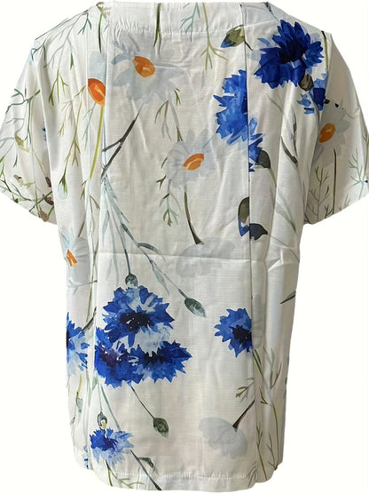 Bluzka damska w stylu vintage z nadrukiem kwiatowym i guzikami – Swobodna elegancja na lato