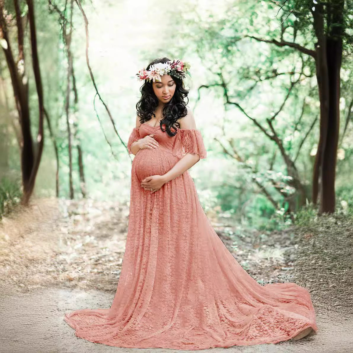 Jasmine – Robe Longue de Grossesse Épaules Dénudées