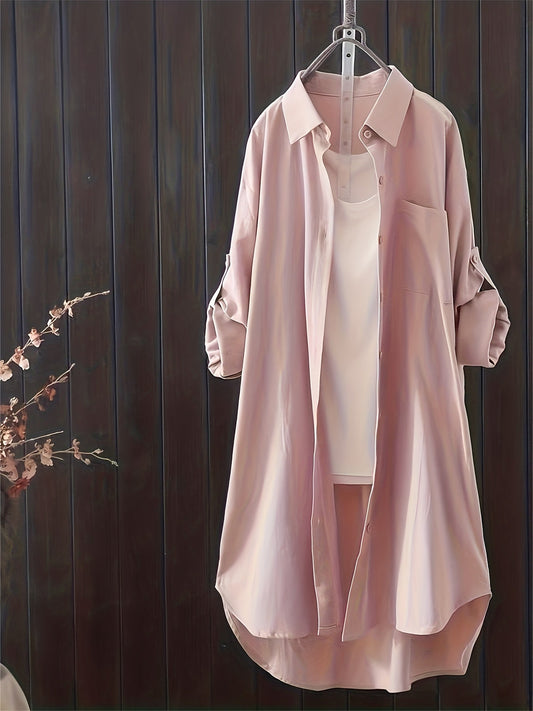 Abito camicia lungo stile casual da donna, ideale primavera-estate