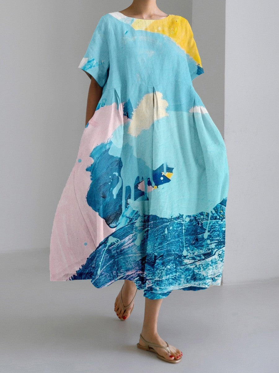 Robe longue décontractée femme style artistique bohème à motif floral – idéale été, vacances, ville