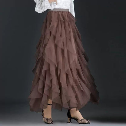 Jupe longue asymétrique en tulle style doux femme pour occasions spéciales et tenues élégantes