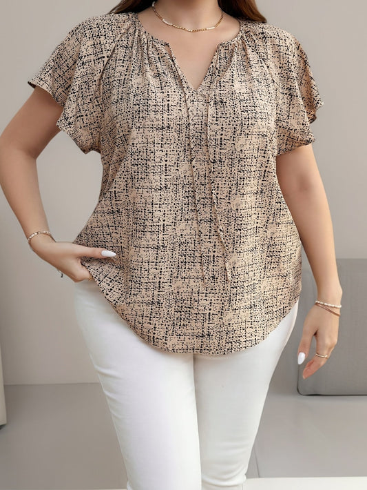 Blusa Donna Stile Casual con Stampa Grafica e Scollo a V, Ideale per l'Estate