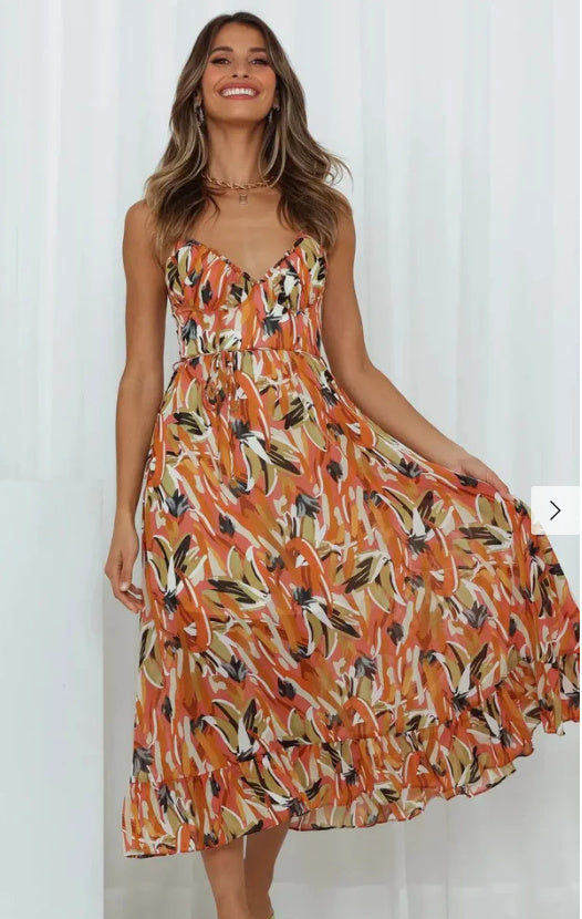 Natalie – Robe sans manches à volants imprimée