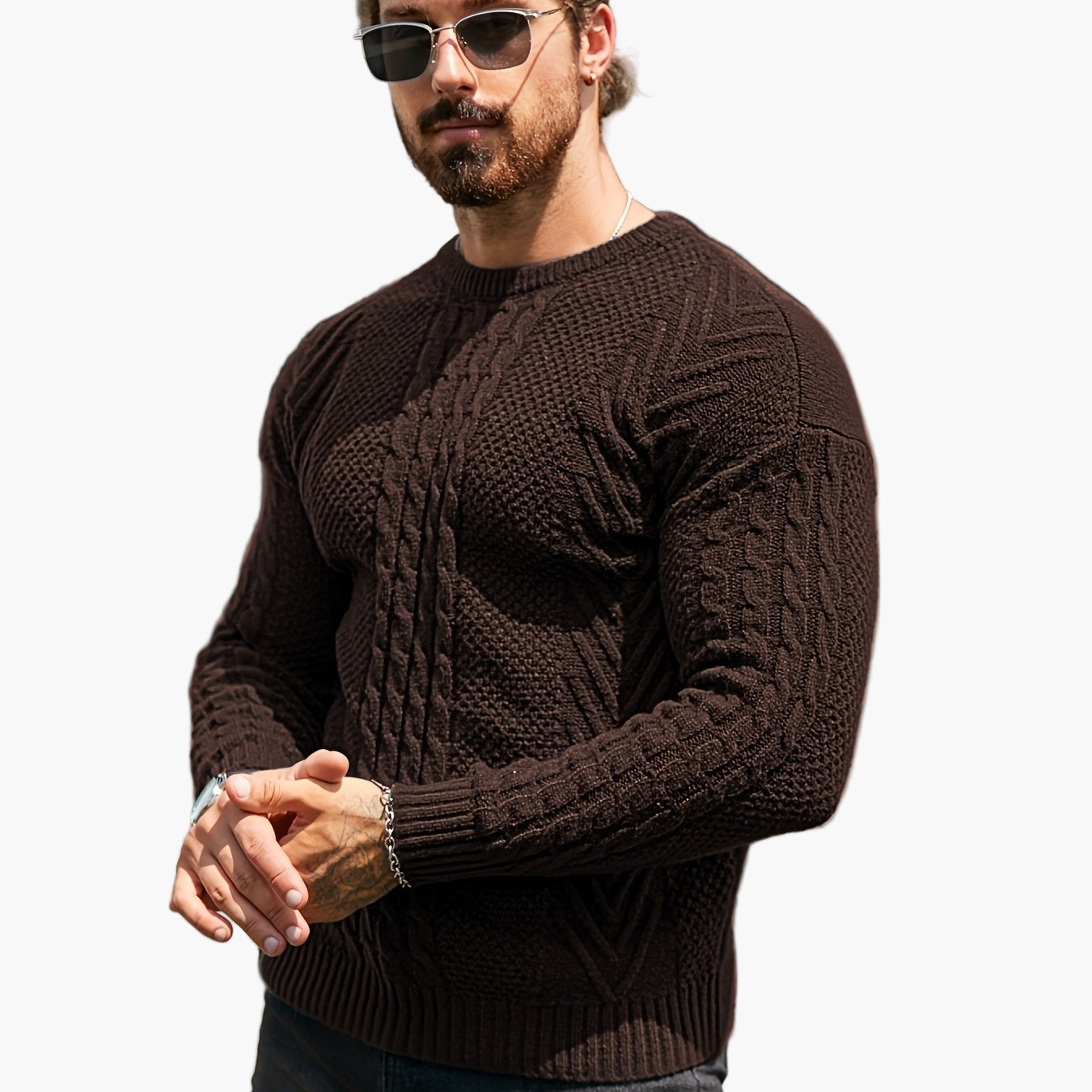 Pull torsadé pour homme style décontracté urbain – Manches longues, chic automne/hiver