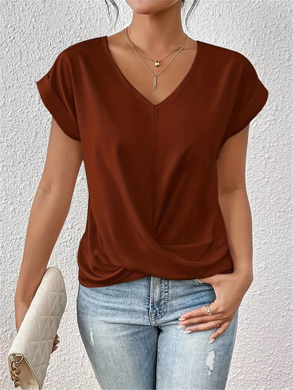 Elegant Women's Blouse Casual Style V-Neck Short Sleeves for Office and Outings