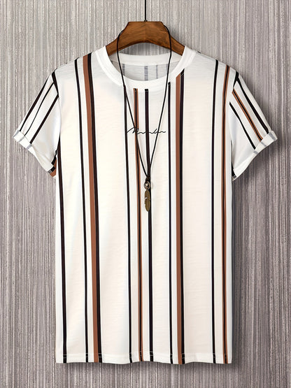 Męski t-shirt z krótkim rękawem w nowoczesnym stylu z pionowymi paskami na modny miejski look