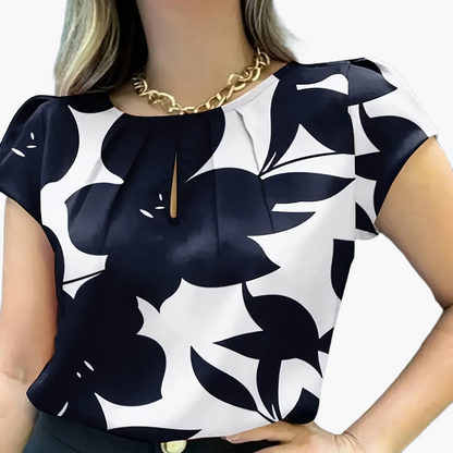 Blouse femme élégante à imprimé abstrait manches courtes style chic pour bureau et sorties
