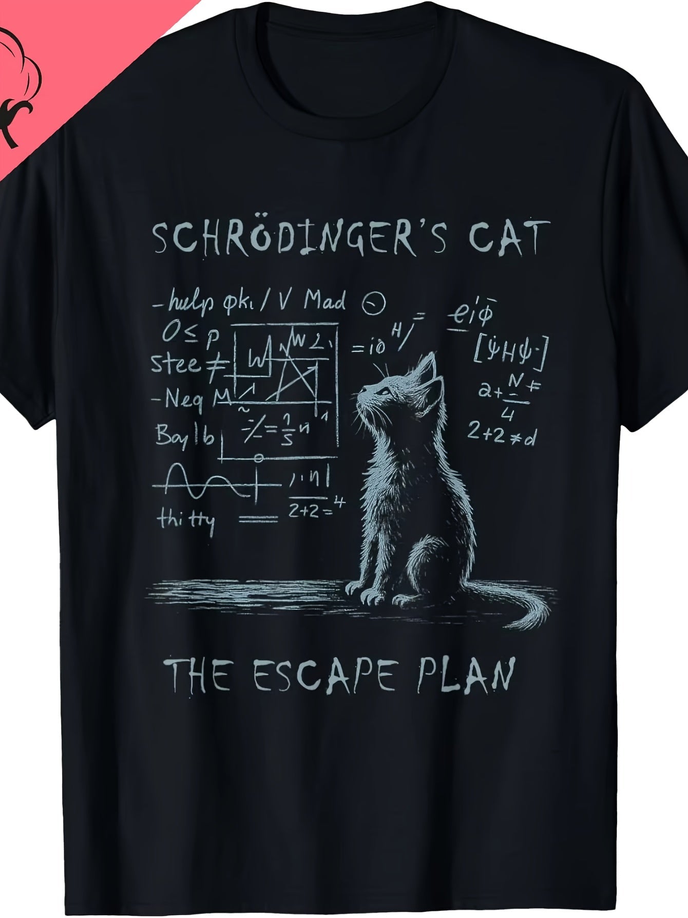 T-shirt uomo geek scienza umorismo Piano di fuga del gatto di Schrödinger stile laboratorio
