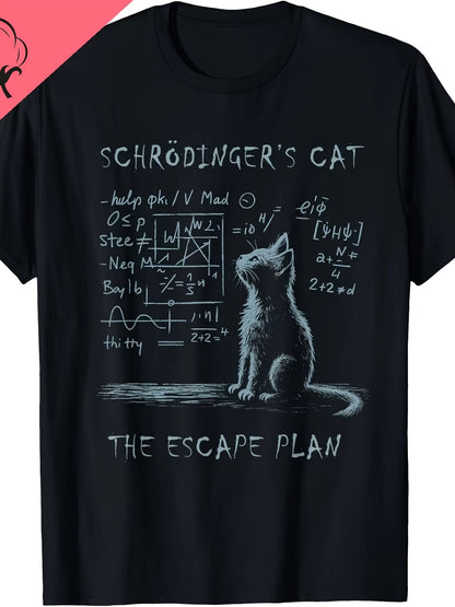 T-shirt uomo geek scienza umorismo Piano di fuga del gatto di Schrödinger stile laboratorio
