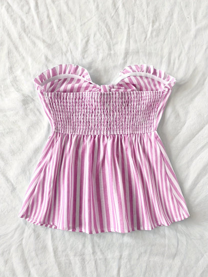 Top bustier met strepen, voorgebonden, casual stijl voor dames