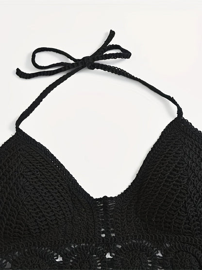 Bohemian cropped tie-front top for women, festival style with openwork details and fringes
