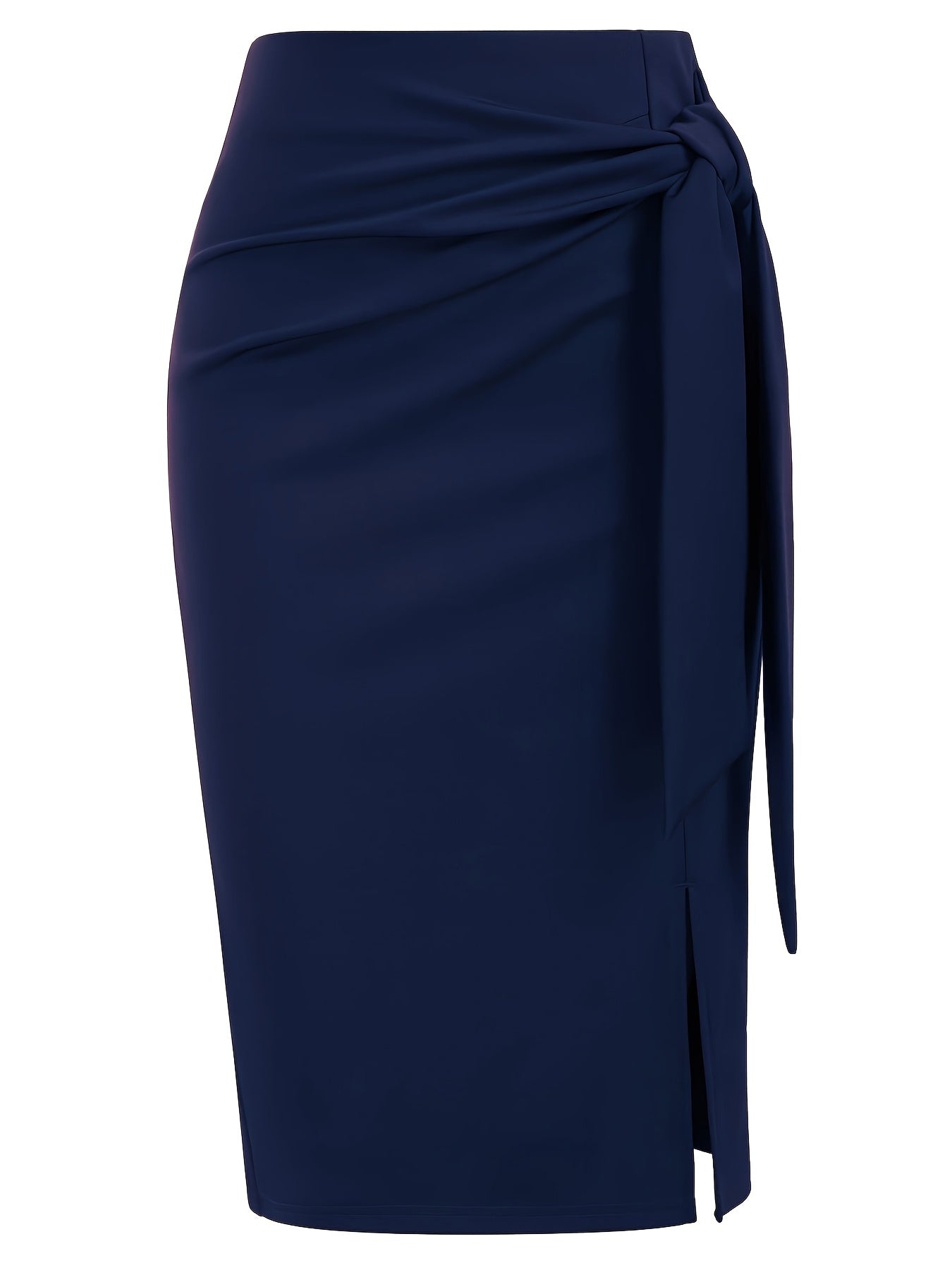 Jupe crayon élégante femme nouée à la taille, fente latérale, style bureau ou soirée