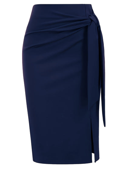 Jupe crayon élégante femme nouée à la taille, fente latérale, style bureau ou soirée