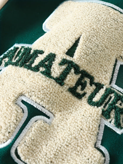 Varsitystijl universiteitsset voor heren, casual sportieve jas en broek, trendy