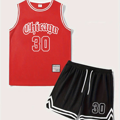 Men's Chicago Style Basketball Tank Top and Shorts Set - Urban Sporty Look