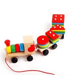 Train jouet éducatif en bois pour enfants - Jeu de formes empilables - Dès 1 an