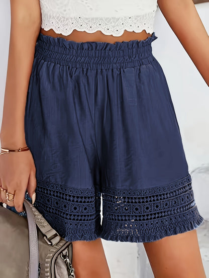 Shorts femme style bohème à taille froncée pour l'été, idéal pour les vacances et le quotidien
