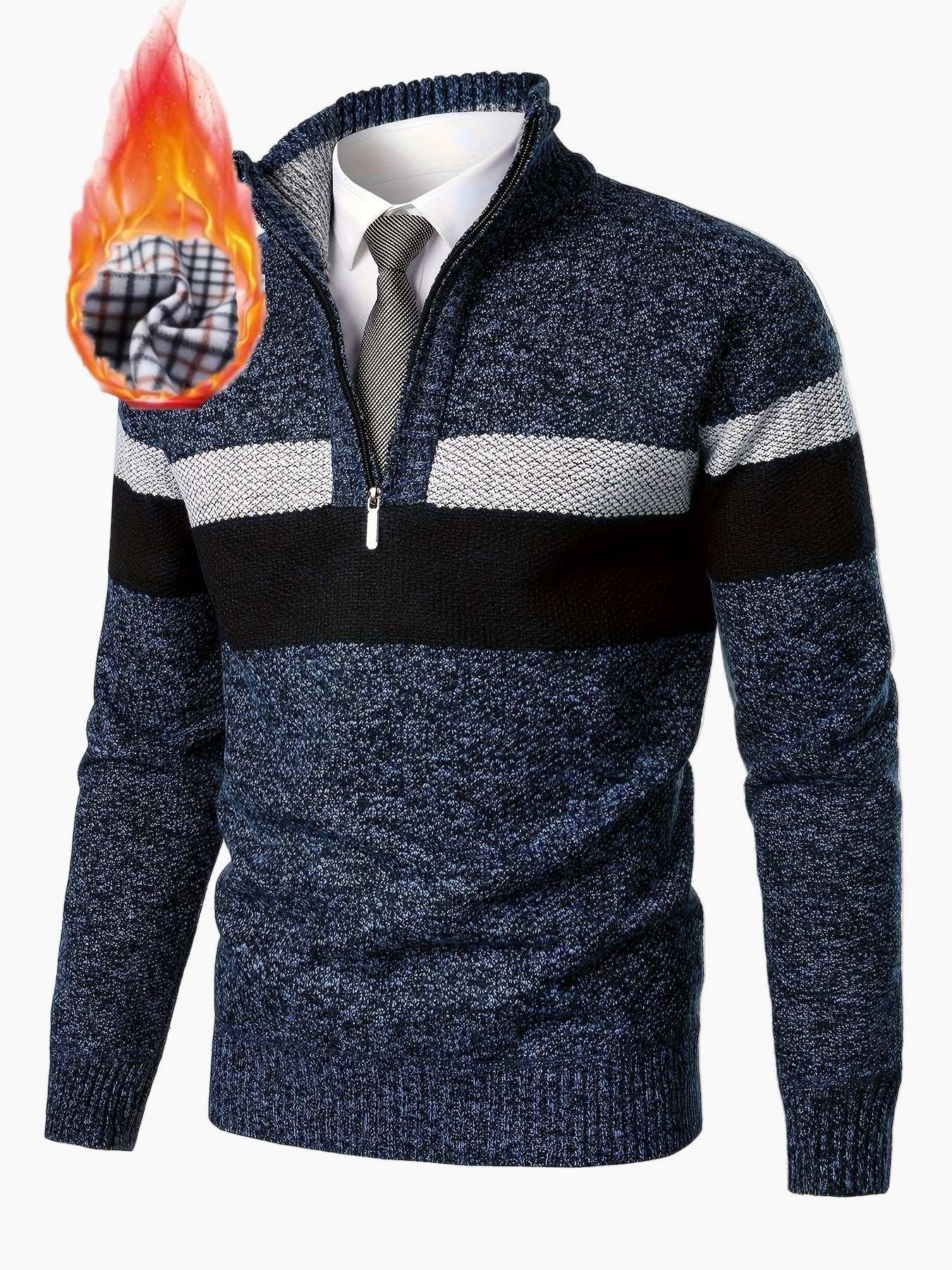 Pull à col montant zippé pour homme style casual business chaud automne hiver