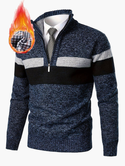 Pull à col montant zippé pour homme style casual business chaud automne hiver