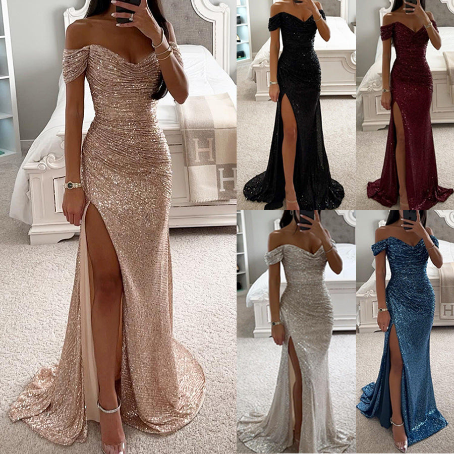 Ruby – Robe Off-Shoulder Pailletée avec Fente