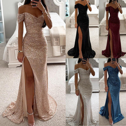 Ruby – Robe Off-Shoulder Pailletée avec Fente