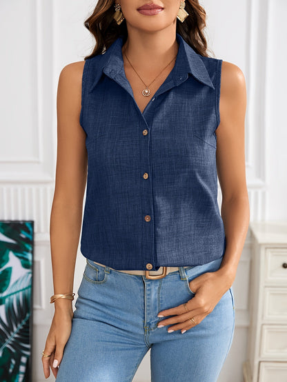 Ärmlös damblus i elegant polostil för sommaren