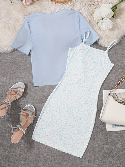 Elegante bloemenjurk met gestrikte bolero voor dames, chique lente- en zomeroutfit