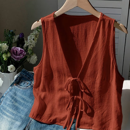 Sleeveless tie-front vest for women, casual chic style