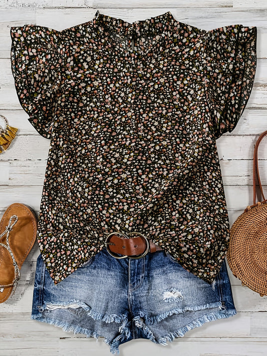 Blusa floreale elegante con maniche a volant da donna - Stile estivo casual