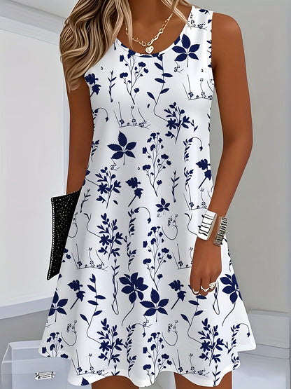 Afslappet sommerkjole uden ærmer til kvinder med elegant blomsterprint