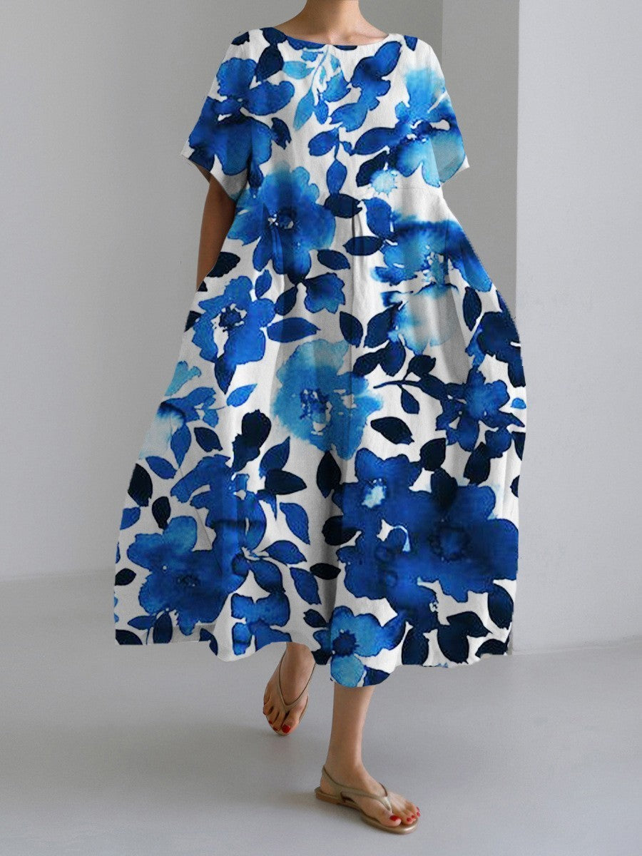 Robe longue décontractée femme style artistique bohème à motif floral – idéale été, vacances, ville