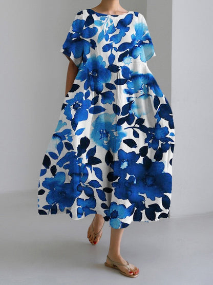 Robe longue décontractée femme style artistique bohème à motif floral – idéale été, vacances, ville