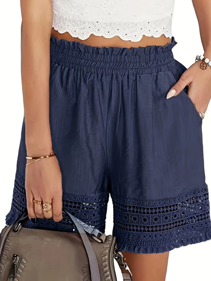 Shorts femme style bohème à taille froncée pour l'été, idéal pour les vacances et le quotidien