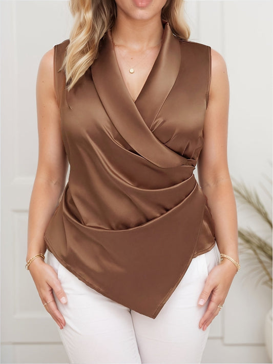 Haut Élégant Femme Sans Manches Col Croisé Style Asymétrique pour Bureau ou Sortie