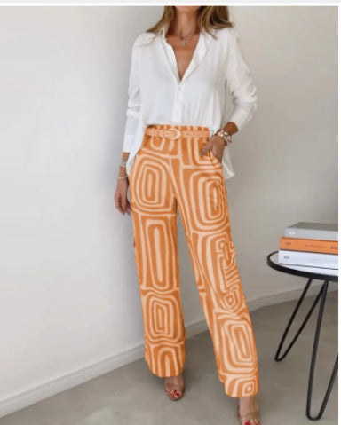 Megan – Ensemble Chemise à Manches Longues et Pantalon à Jambe Large Imprimé