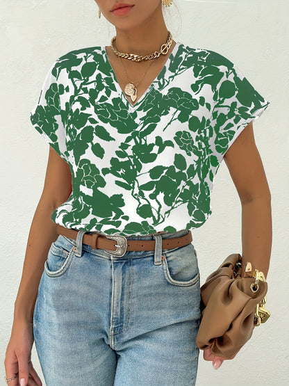 Blouse Femme Élégante Style Floral Col V pour Usage Quotidien et Professionnel