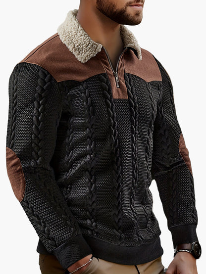 Pull à col sherpa zippé pour homme style casual urbain