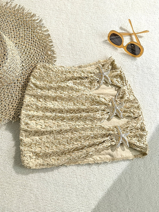 Mini falda de playa con detalles de estrella de mar para mujer, estilo costero chic